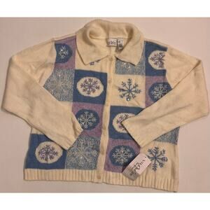 NWT Vtg Villager Sport Women's Sequin Snowflake Button Front Sweater Size L